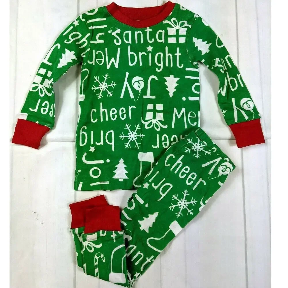 Carter's Green White & Red Holiday Words Pajamas Size 12 Months